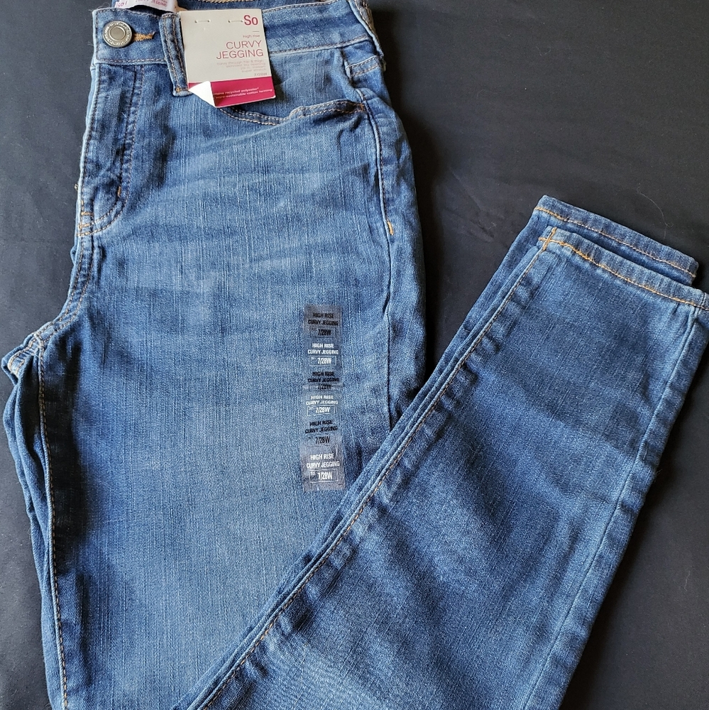 Kohl's SO Brand Medium Wash High Rise Curvy Juniors Jeggings Size 7 NWT